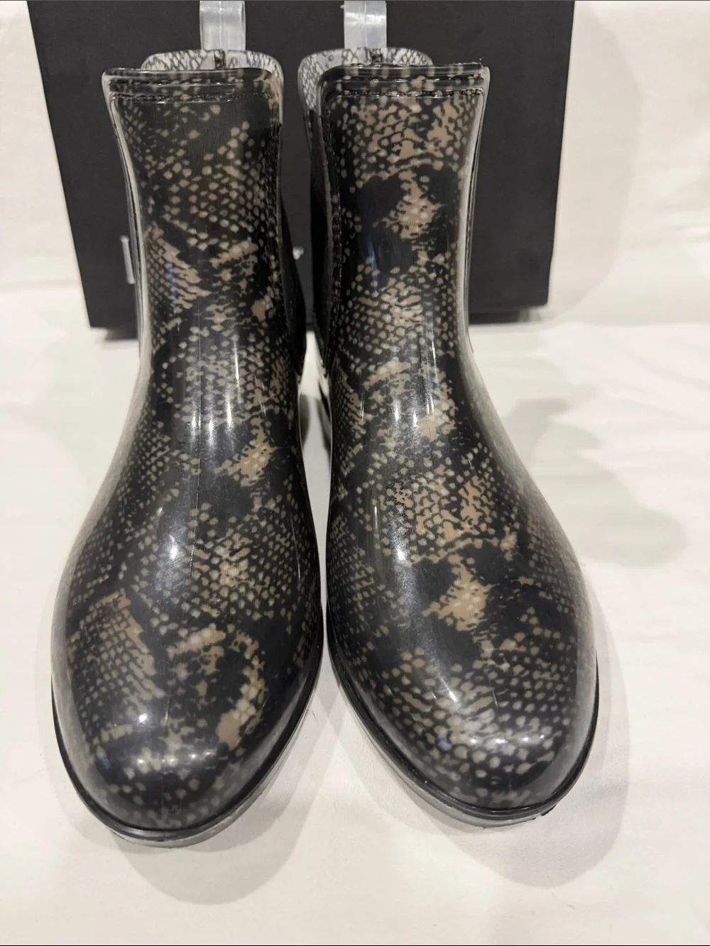 INC International Concepts Women's Black Snake-Print Chelsea Rain Boots